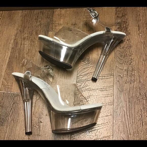 ELLIE CLEAR 2” LUCITE PLATFORM OPEN TOES EXOTIC DANCER 6” HIGH HEELS Size 10M - Picture 11 of 14
